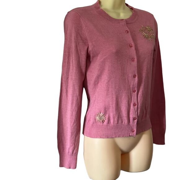 Bisou Bisou Michele Bohbot Pink Embellished Cardigan Sweater - Picture 2 of 9